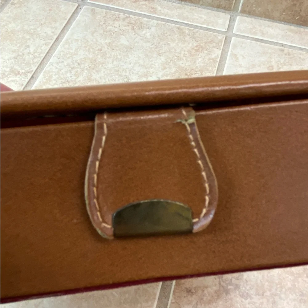 Vintage Leather Brown Brevoni Mid Century Men’s Cufflinks Tie Bars Jewelry Box